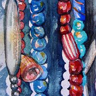 Detail of a watercolor painting of trade beads