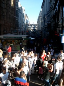 Weekend shopping crowd on Brick Lane