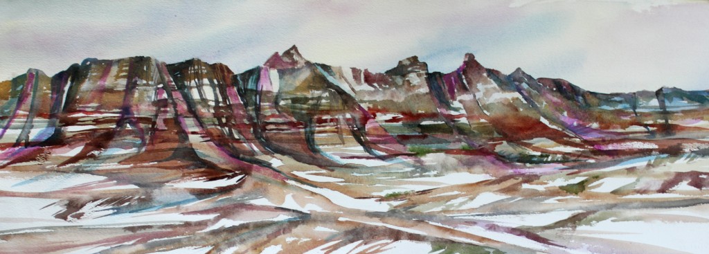 Watercolor painting of the Badlands of South Dakota