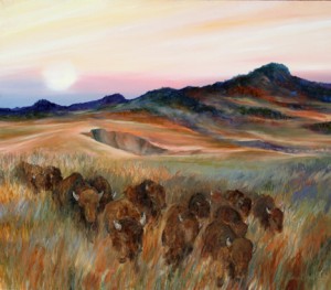 Thundering bison herd